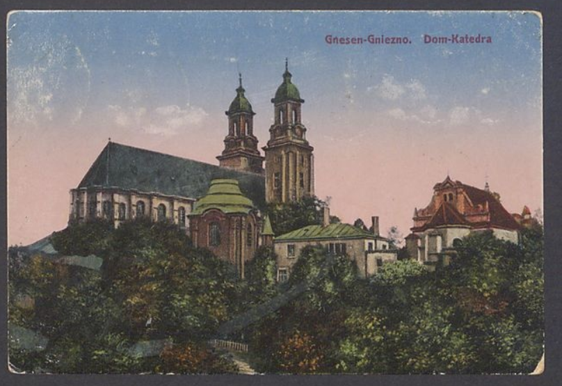 Pocztówka przestawiająca katedrę w Gnieźnie