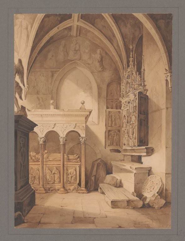 Jan Kanty Wojnarowski, Wnętrze kaplicy św. Krzyża na Wawelu, 1852, Biblioteka Narodowa w Warszawie